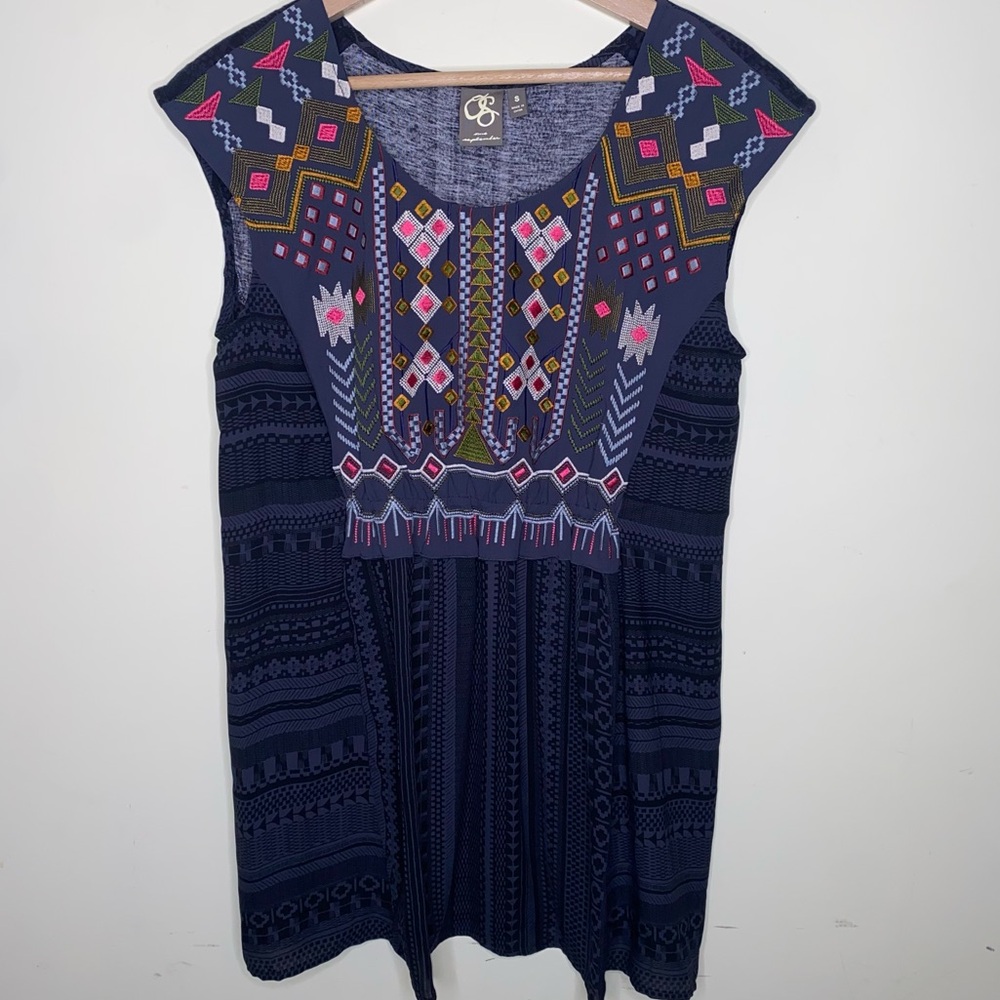 One September Anthropologie Small Embroidered Barranco Boho Sleeveless Tunic Top